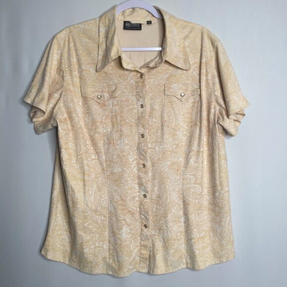 Outdoor Trading Co Peach Paisley Tooled Faux Suede Pearl Snap Button-Up Size 1X - Picture 1 of 10